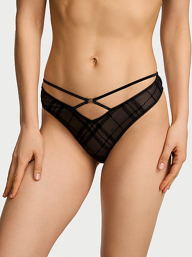 Very Sexy - Tartan Flocked Mesh Thong Panty, image 1