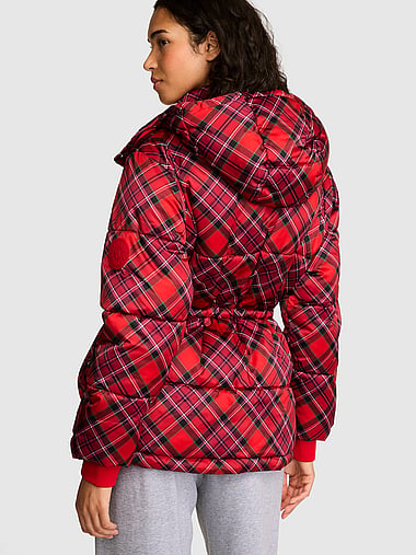 PINK - Cinched Hooded Puﬀer Jacket, image 2