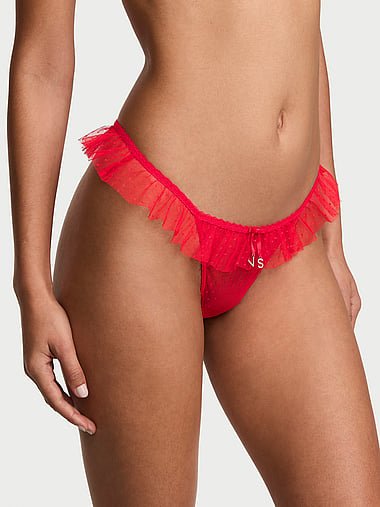 Victoria's Secret - Tease Dot Mesh Ruffled Thong Panty, image 1
