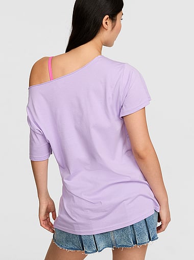 PINK - Campus Cotton™ Off-The-Shoulder Tee, image 2