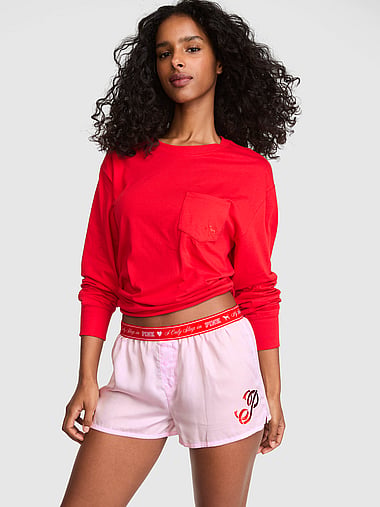 PINK - Silky Sleep Boxy Pajama Shorts in Silky, image 1