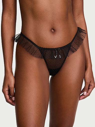 Victoria's Secret - Tease Dot Mesh Ruffled Thong Panty, image 1