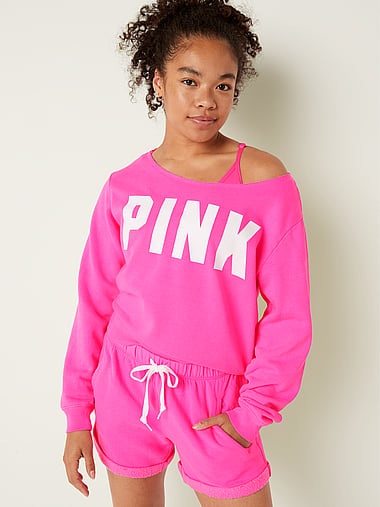 New Victoria's Secret PINK Cropped Pullover Hoodie Classic Short Set Great Gift 