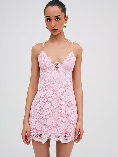 knee length dresses for ladies Victoria's Secret Pink Lace Detailed Slip Dress  Bomb Bayb Co