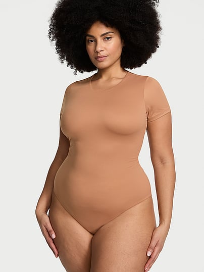 Victoria's Secret Bodywear By Victoria With Feathersoft™ Innovation Short-sleeve Bodysuit In Sand