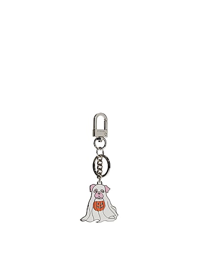 Pink Mini Dog Halloween Keychain Charm In White,ivory