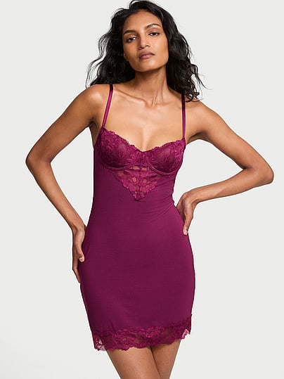 Buy Modal & Lace Cupped Mini Slip Dress, Print - Order Slips online - Victoria's  Secret US