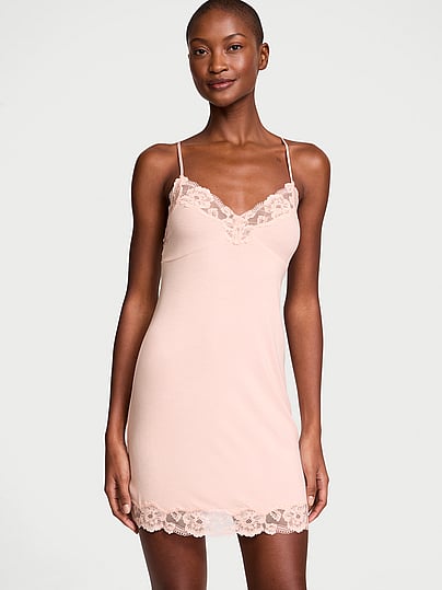Buy SoSoft Modal Ribbed Lace-Trim Cross-Back Slip Dress, Black - Order  Slips online - Victoria's Secret US