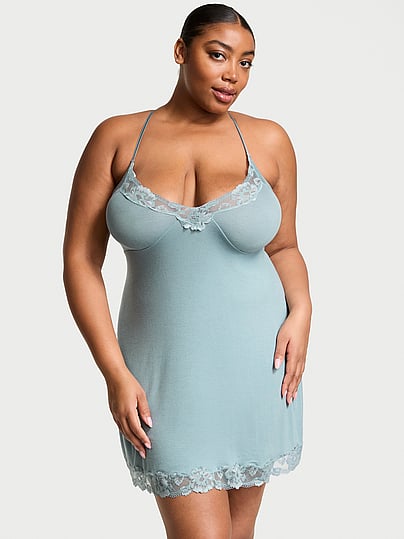 Buy SoSoft Modal Ribbed Lace-Trim Cross-Back Slip Dress, Nostalgia Rose -  Order Slips online - Victoria's Secret US