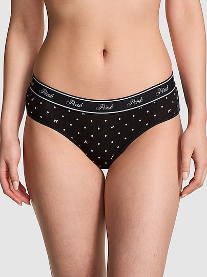 Pink Logo Cotton Hiphugger Panty In Animal Print