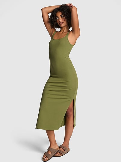 strapless open back dress Womens Sleeveless Tank Dress Buttons Ribbed Knit Bodycon Midi Dress –  PinkQueenShop