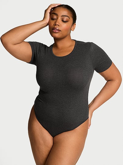 Victoria's Secret Sosoft™ Modal Ribbed Short-sleeve Bodysuit In Gray