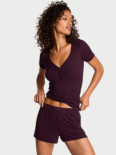 Buy SoSoft Modal™ Ribbed Henley Tee & Boxer Shorts Set, Red