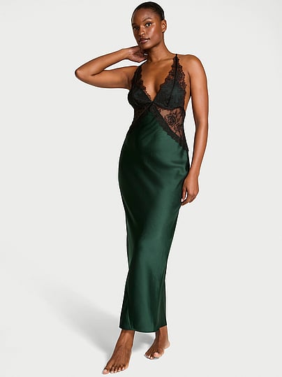 chinese dress ladies The Slip Dress | Beaded Red Lace Satin Midi Dress for Women main image 0
