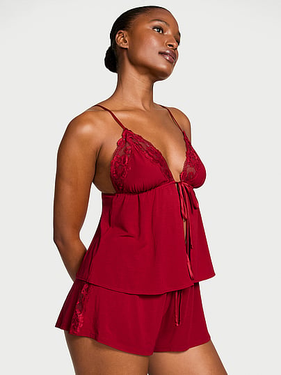 Buy SoSoft™ Modal Lace-Trim Flyaway Cami Set, Black - Order Cami