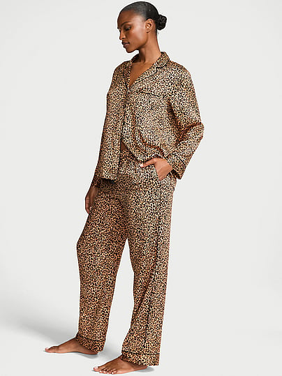 Buy Signature Satin Long Pajama Set, Coconut White Flamingos