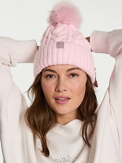 Victoria Secret Pink Gray Pom Pom Winter Warm Beanie OSFM VICTORIA main image 4