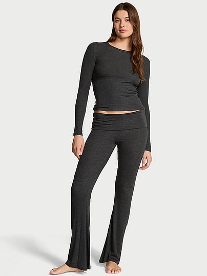 Buy SoSoft™ Modal Ribbed Long Lounge Set, Black - Order Pajamas