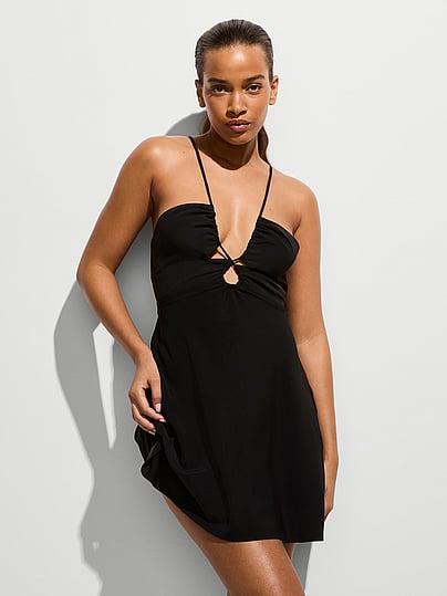 victoria secret ruched convertible dress Victoria Secret Ruched Bodycon Black Red Convertible Wrap Dress XS