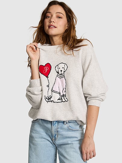 Pink Campus Knit Sweater In Gray