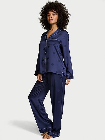 Buy Signature Satin Long Pajama Set, Angel Pink W Collar