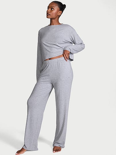 Buy SoSoft™ Modal Wide-Rib Long Lounge Set, Black - Order Pajamas