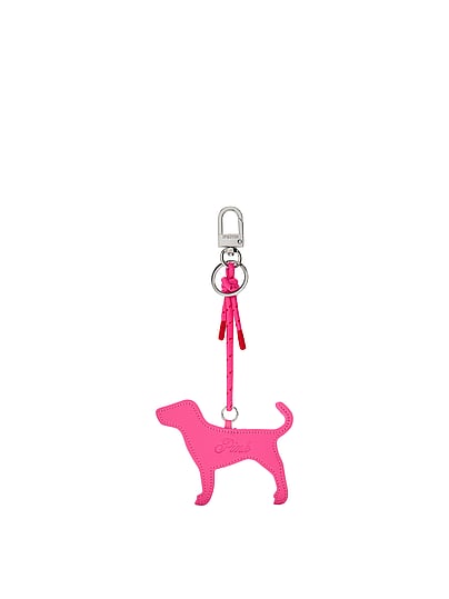 Pink Corded Dog Keychain Charm In
