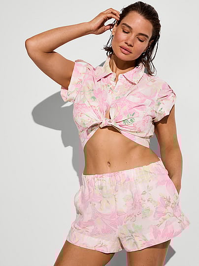 Victoria's Secret Swim Beachwear Linen Shorts In Animal Print