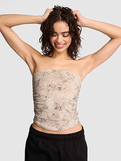 Buy All-Day Cotton™ Side-Ruched Tube Top, Natural Leopard - Order