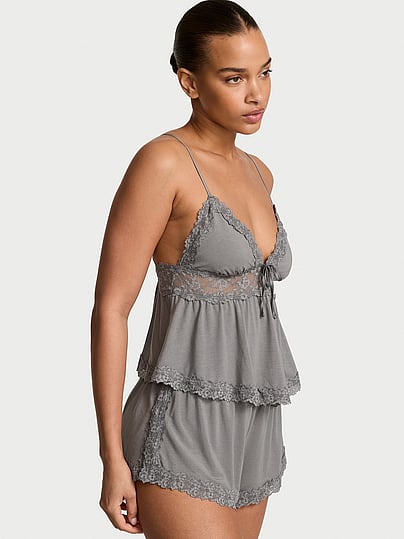 Buy SoSoft™ Modal Lace-Trim Cami & Shorts Set, Black - Order Cami