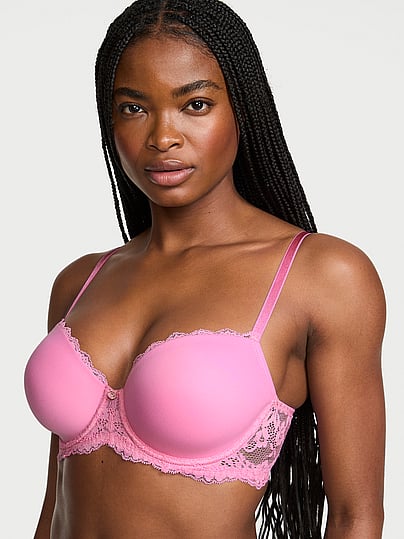 Victoria's Secret Dream Angels Smooth & Lace Lightly Lined Demi Bra In Pink