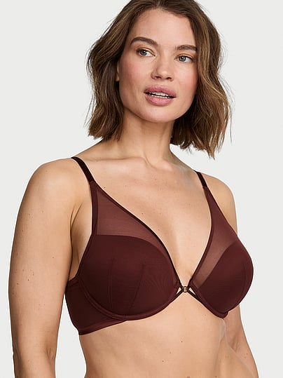 Victoria's Secret Very Sexy Sheer Reveal Lightly Lined Plunge Bra In Red