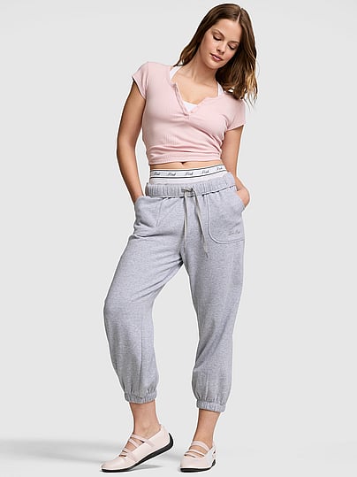 Buy Foldover Capri, Medium Heather Grey - Order Bottoms online