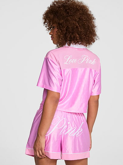 Buy Goal-Getter Satin Cropped Boxy Jersey, Pink Lollipop & White