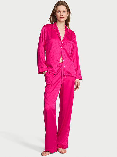 Buy Signature Satin Long Pajama Set, Pink/Orange Ombre - Order