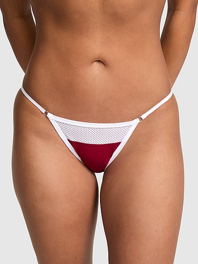 Pink Cotton String Bikini Panty In Red