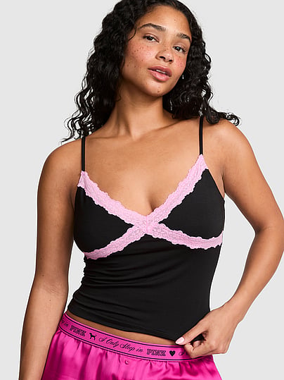 Buy 24/7 Lounge Modal Lace-Trim Cami, Black - Order Pajama Tops