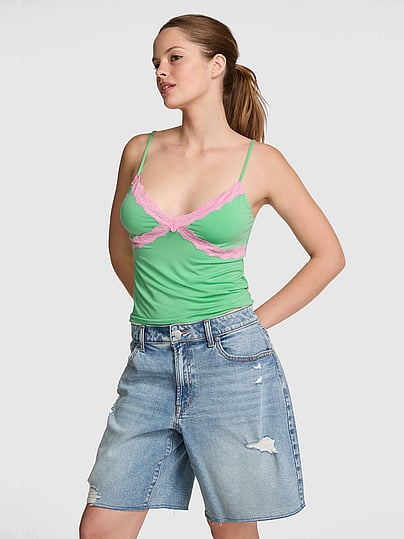Buy 24/7 Lounge Modal Lace-Trim Cami, Graphic Green - Order Pajama