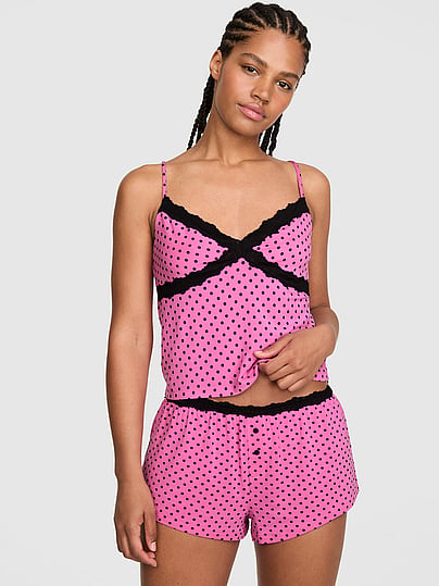 パンツ STAR DOT LACE SHORTS PINK&BLACK igusa Buy 24/7 Lounge Modal Lace-Trim Micro Shorts, Sizzling Strawberry