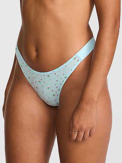 Pink Logo Cotton High-leg Thong Panty In Print
