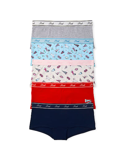 Pink 5-pack Logo Cotton Boyshort Panties In Print