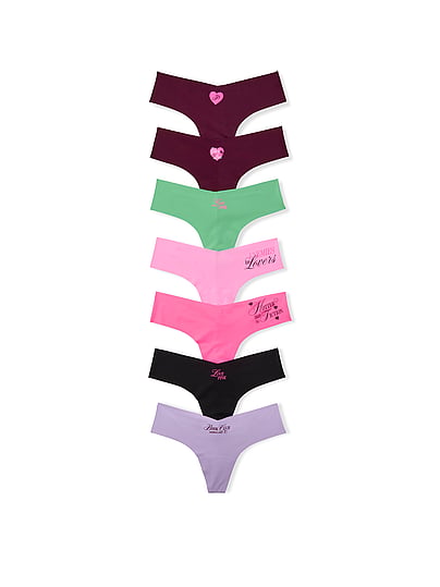 Pink 7-pack No-show Thong Panties In Print