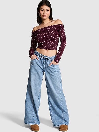 Pink Front-tie Low-rise Wide-leg Pants In Purple