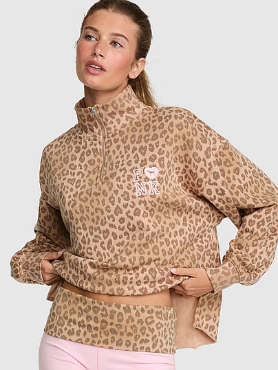 Pink Campus Fleece™ Quarter-zip Straight-cut Sweatshirt In Print