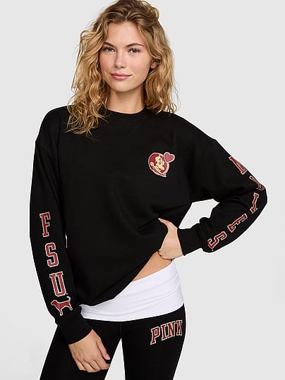 Pink College Collection Campus Fleece™ Bling Crew Sweatshirt In Black