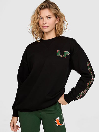 Pink College Collection Campus Fleece™ Bling Crew Sweatshirt In Black