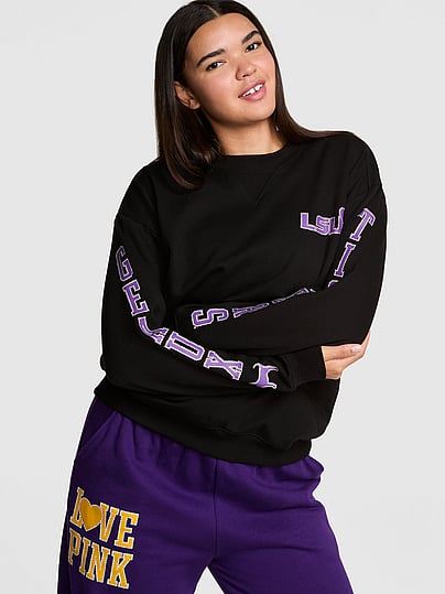 Pink College Collection Campus Fleece™ Bling Crew Sweatshirt In Black