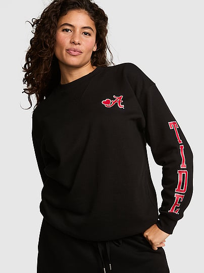 Pink College Collection Campus Fleece™ Bling Crew Sweatshirt In Black