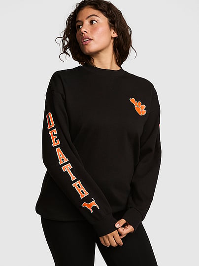 Pink College Collection Campus Fleece™ Bling Crew Sweatshirt In Black