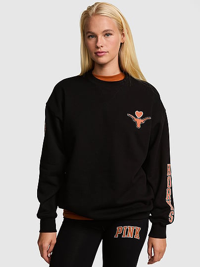 Pink College Collection Campus Fleece™ Bling Crew Sweatshirt In Black